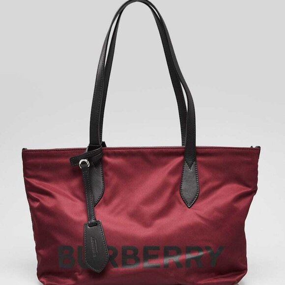 Burberry Burgundy/Black Eco Nylon Small Tote Bag - Picture 1 of 10